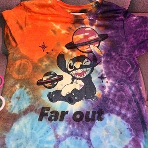Ice dye LILO and stitch “far out” tshirt